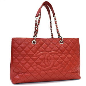 Chanel Chain Shoulder Bag GST Tote Large Caviar Skin Leather Red